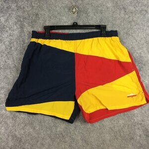 Vintage 90s Swim Trunks Adult M Colorblock Red Yellow Blue Mesh Lined Drawstring